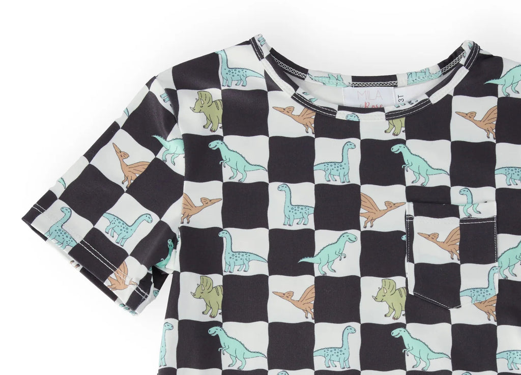 Boys Dino Checkers Short Sleeve Pocket Tee