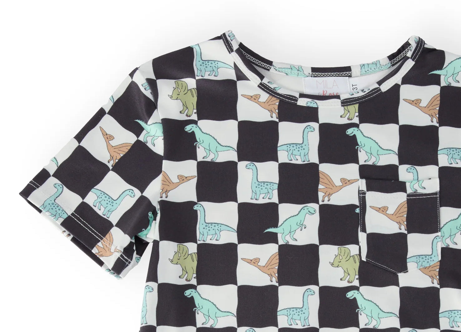 Boys Dino Checkers Short Sleeve Pocket Tee