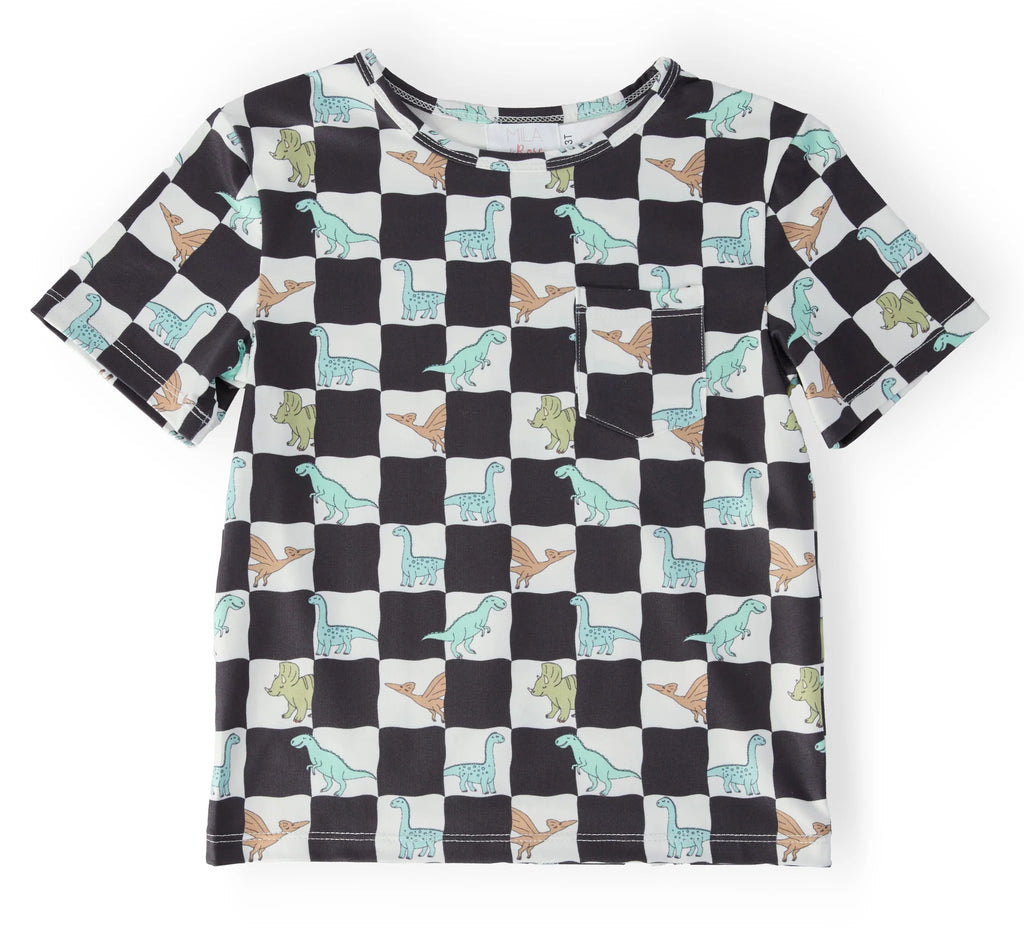 Boys Dino Checkers Short Sleeve Pocket Tee