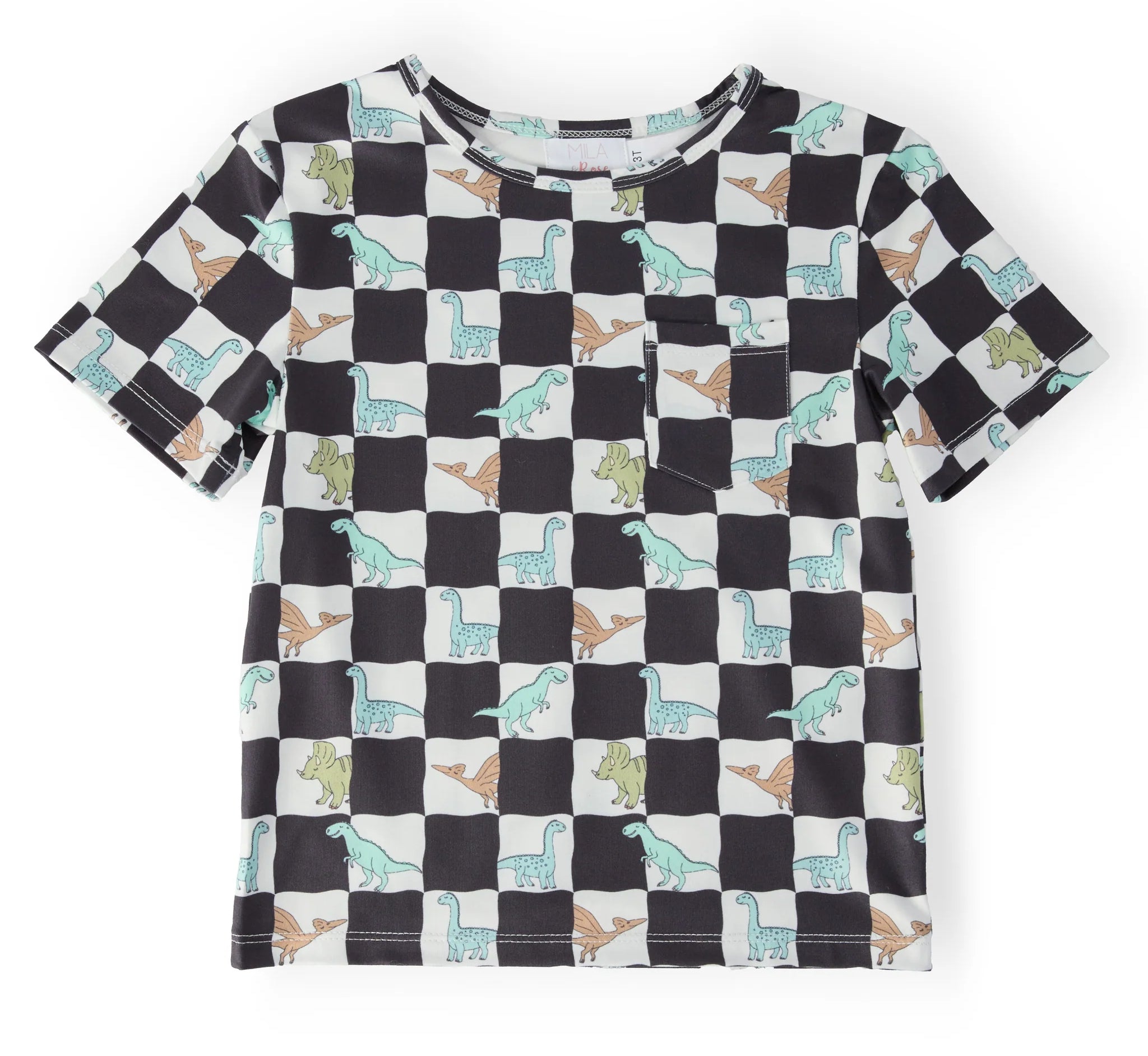 Boys Dino Checkers Short Sleeve Pocket Tee