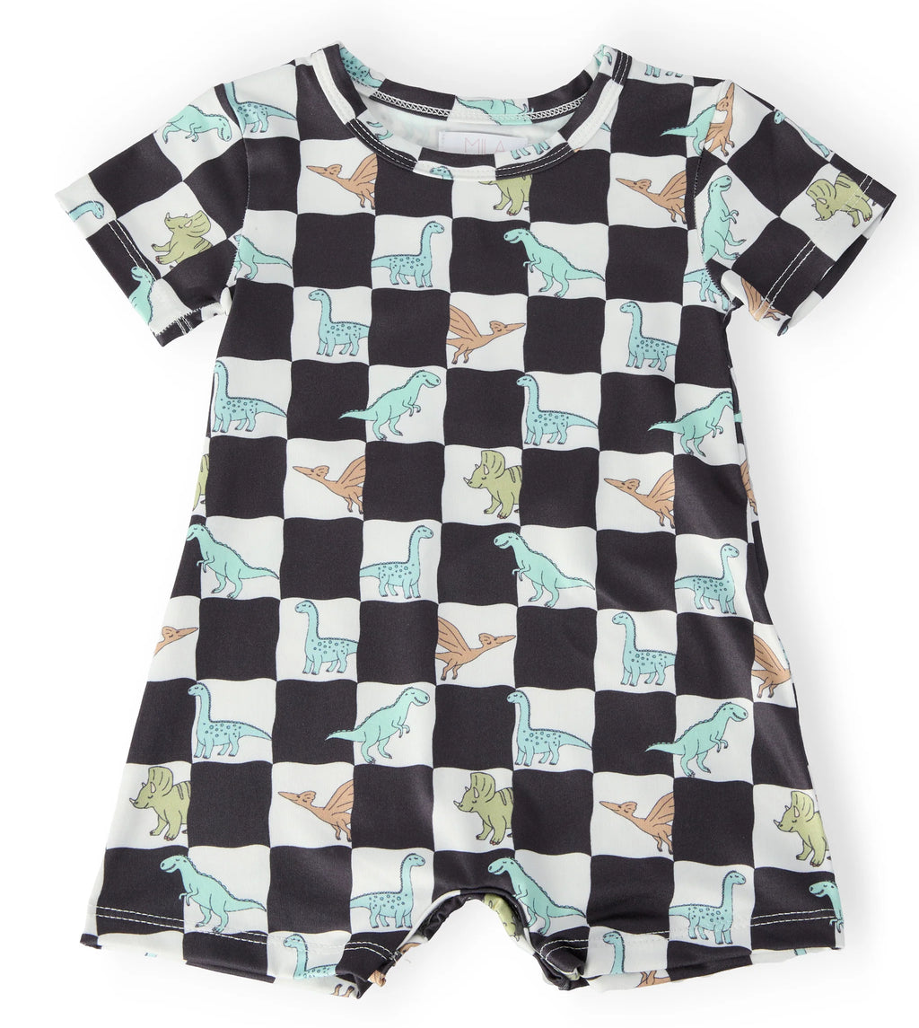 Dino Checkers Short Sleeve Shorty One-Piece