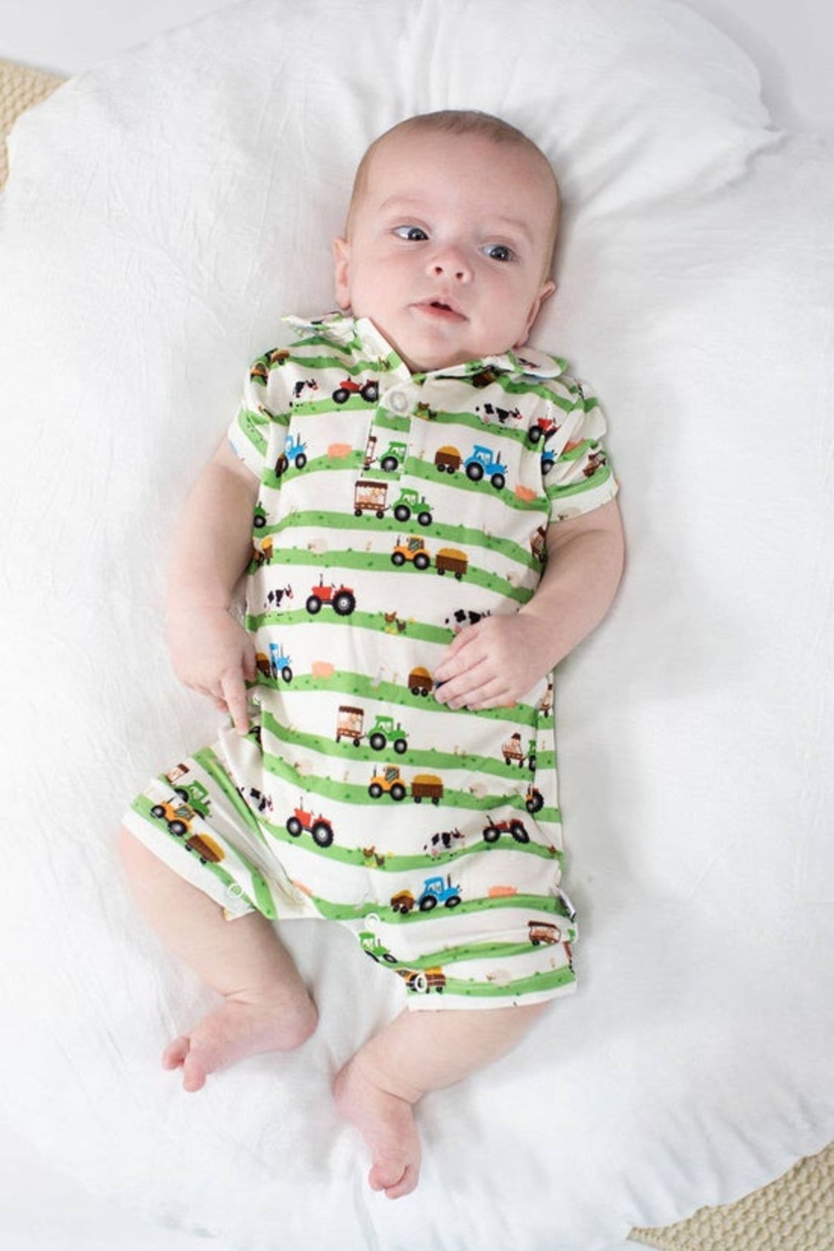 Farm Stripes - Short Sleeve Polo Romper
