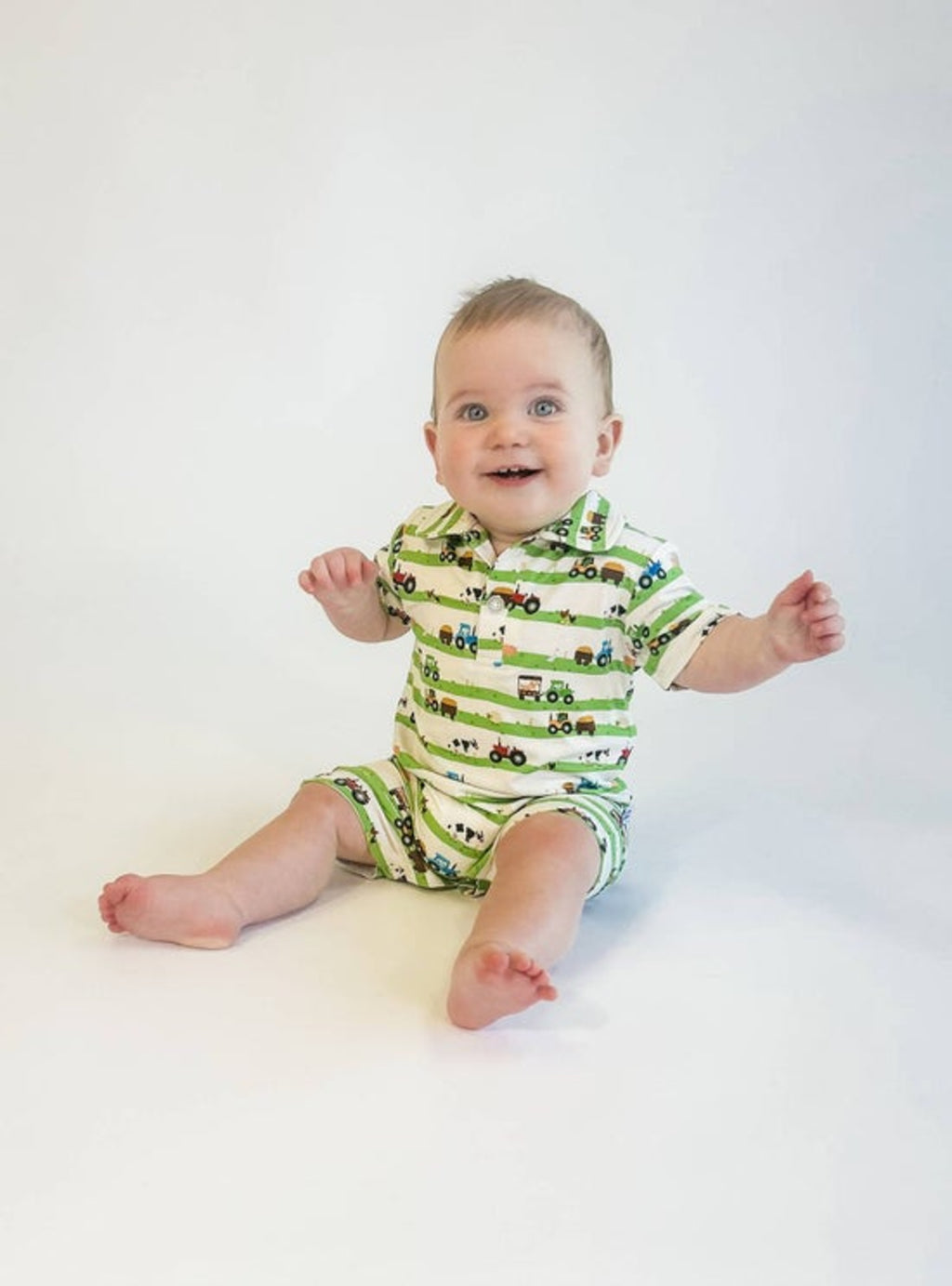 Farm Stripes - Short Sleeve Polo Romper