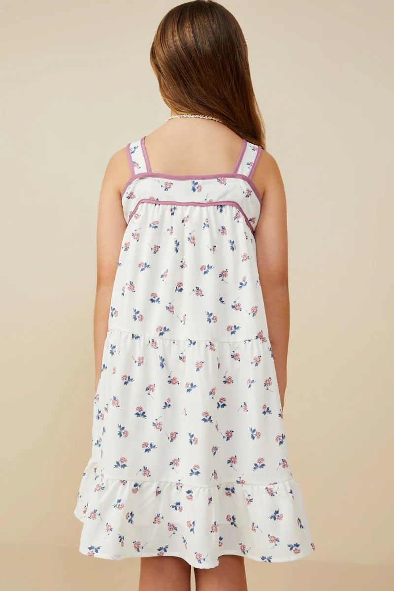 Girls Contrast Piped Ditsy Floral Tank Dress