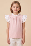 Girls Soft Knit Mix Media Ruffled Top