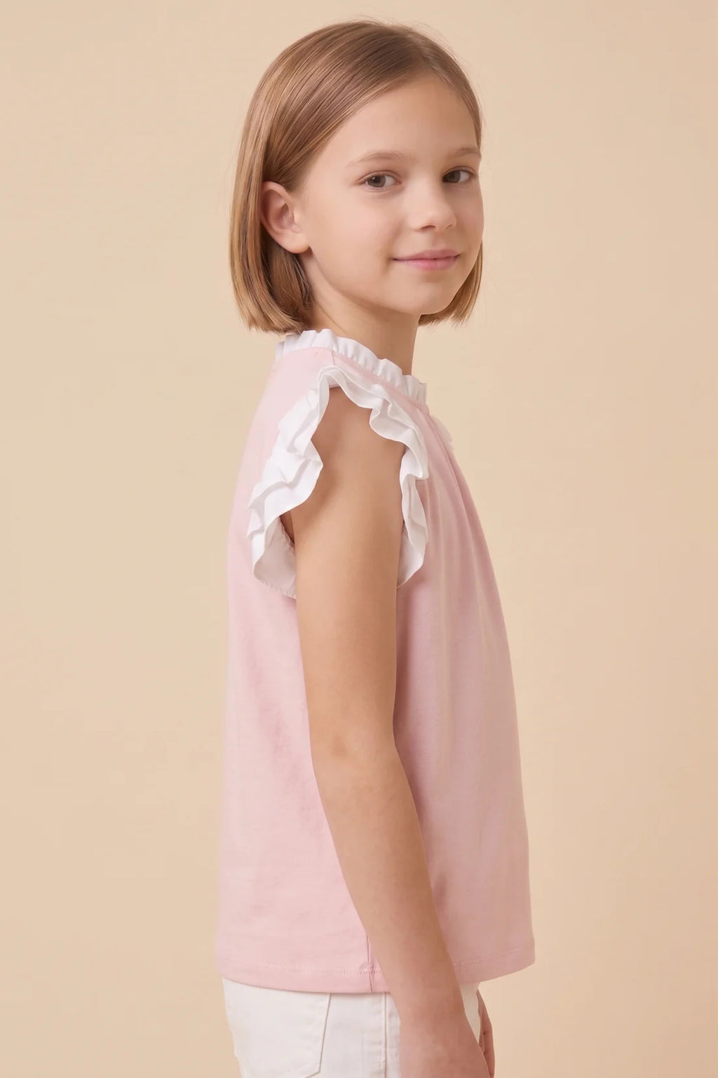 Girls Soft Knit Mix Media Ruffled Top