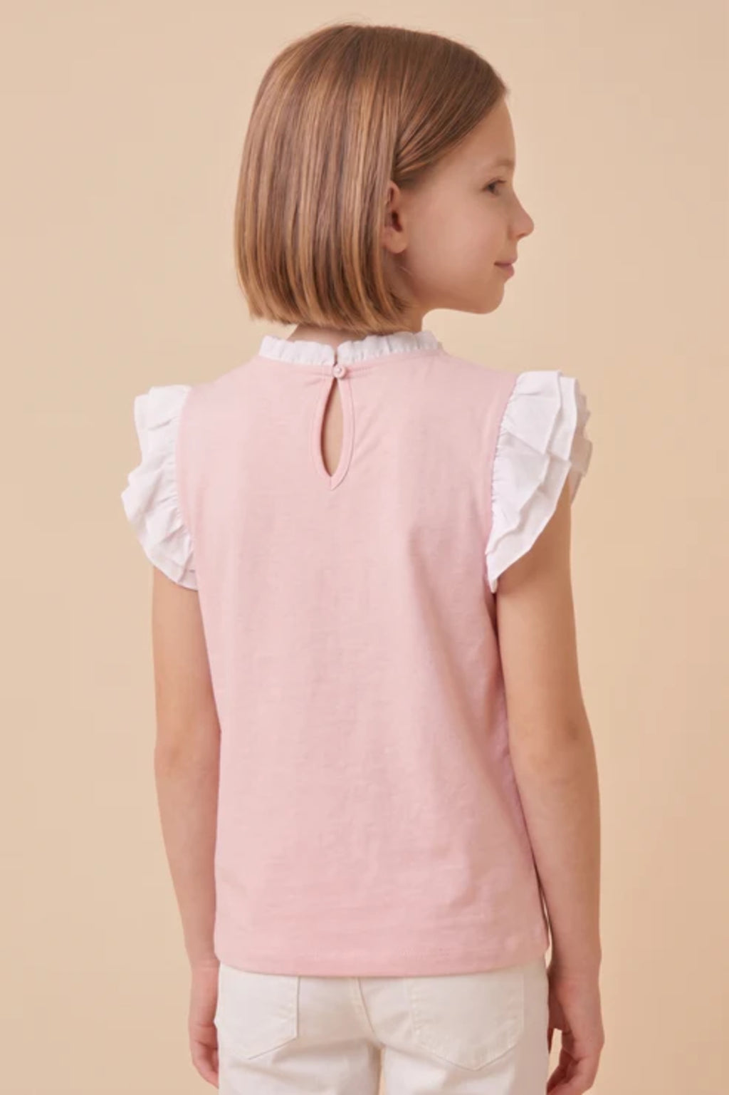 Girls Soft Knit Mix Media Ruffled Top