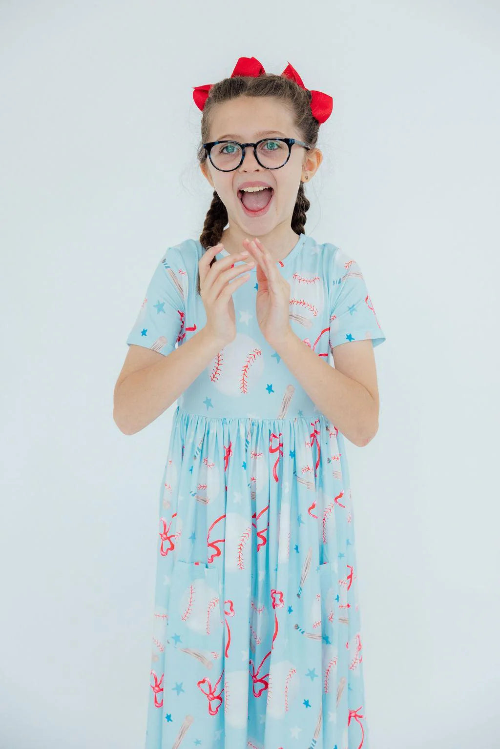 Grand Slam Glam Short Sleeve Pocket Twirl Dress