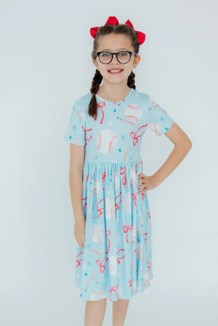 Grand Slam Glam Short Sleeve Pocket Twirl Dress