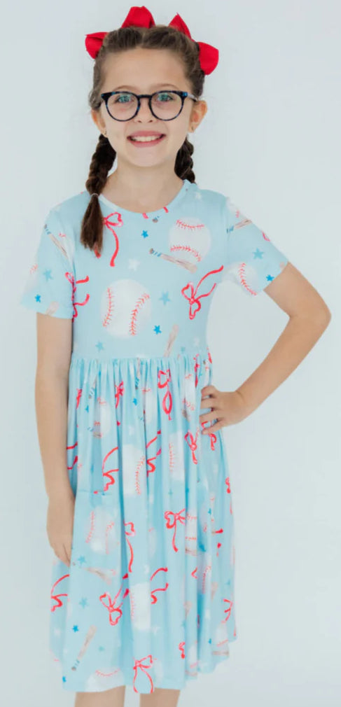 Grand Slam Glam Short Sleeve Pocket Twirl Dress