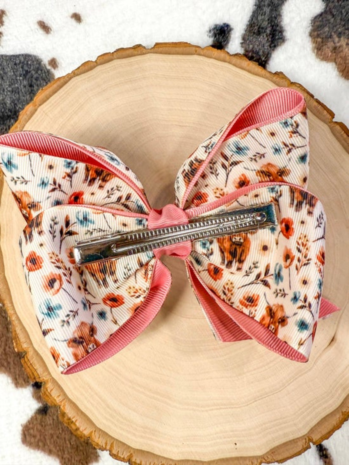 Highland Cows & Flowers Double Layer Hair Bow: Fall 2025