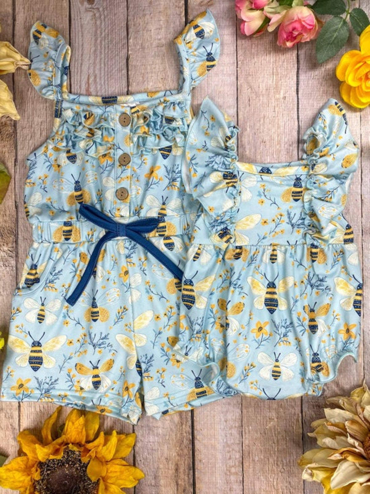 Honey Bee Garden Tie-Waist Girls Romper
