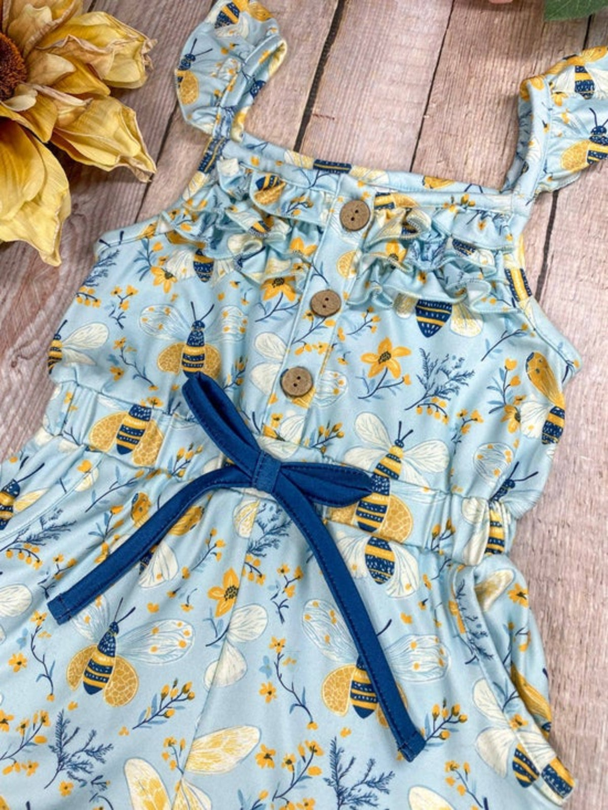 Honey Bee Garden Tie-Waist Girls Romper