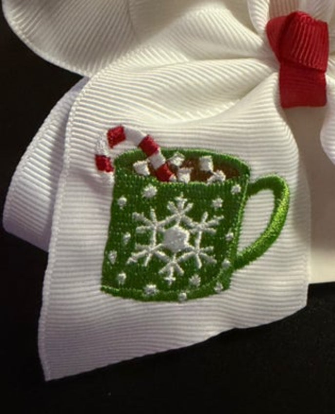 Hot Cocoa Embroidered Hair Bow