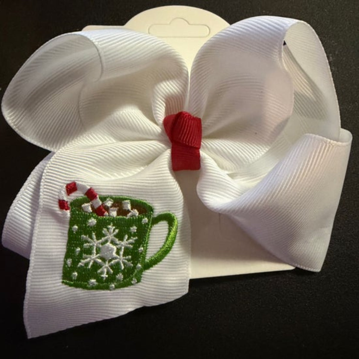 Hot Cocoa Embroidered Hair Bow