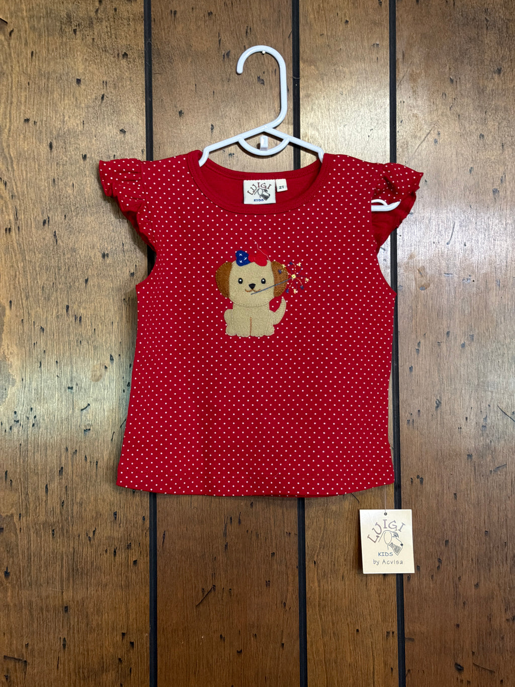 Firecracker Puppy Red Polka Dots - Girl Shirt