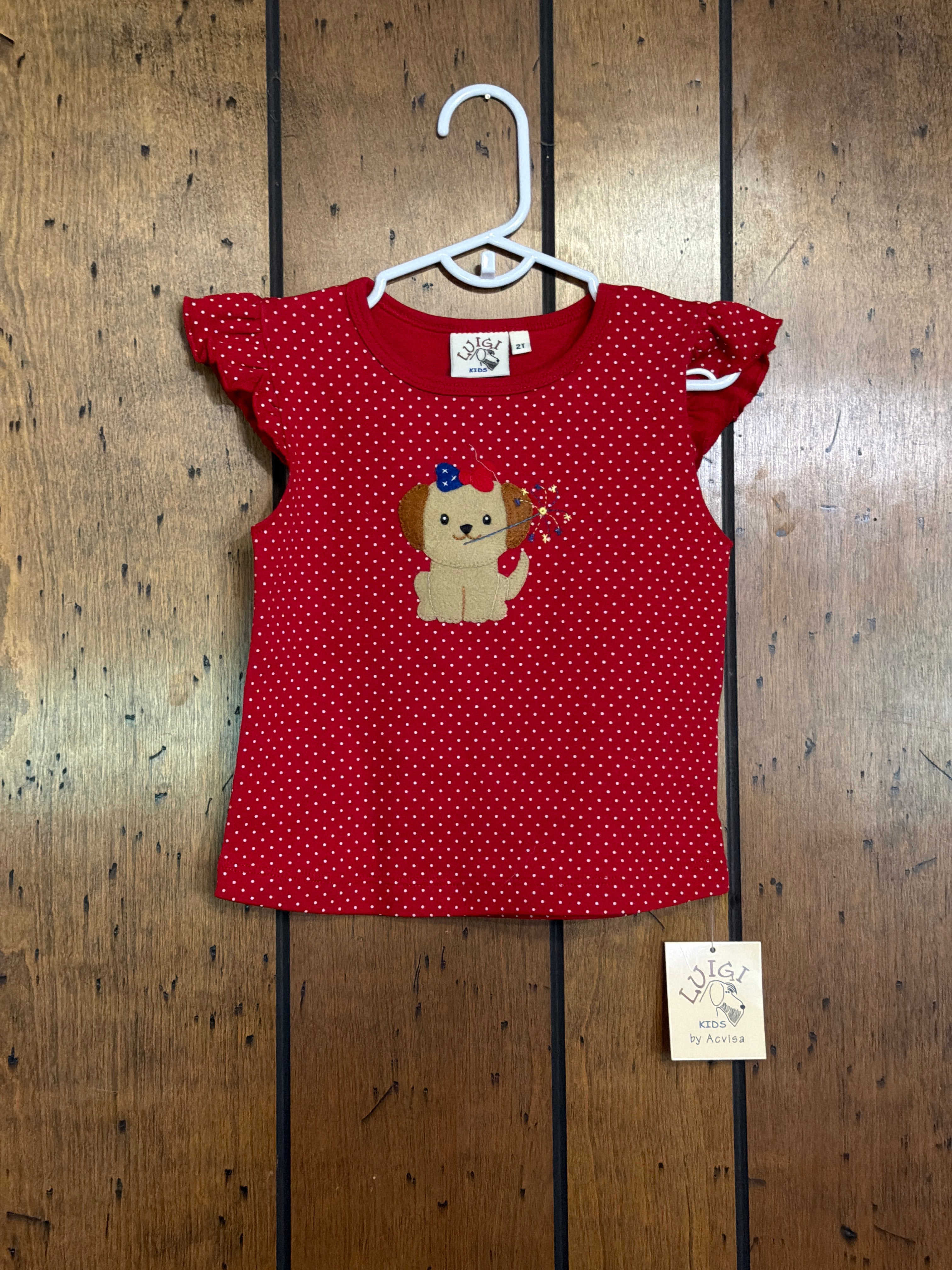 Firecracker Puppy Red Polka Dots - Girl Shirt