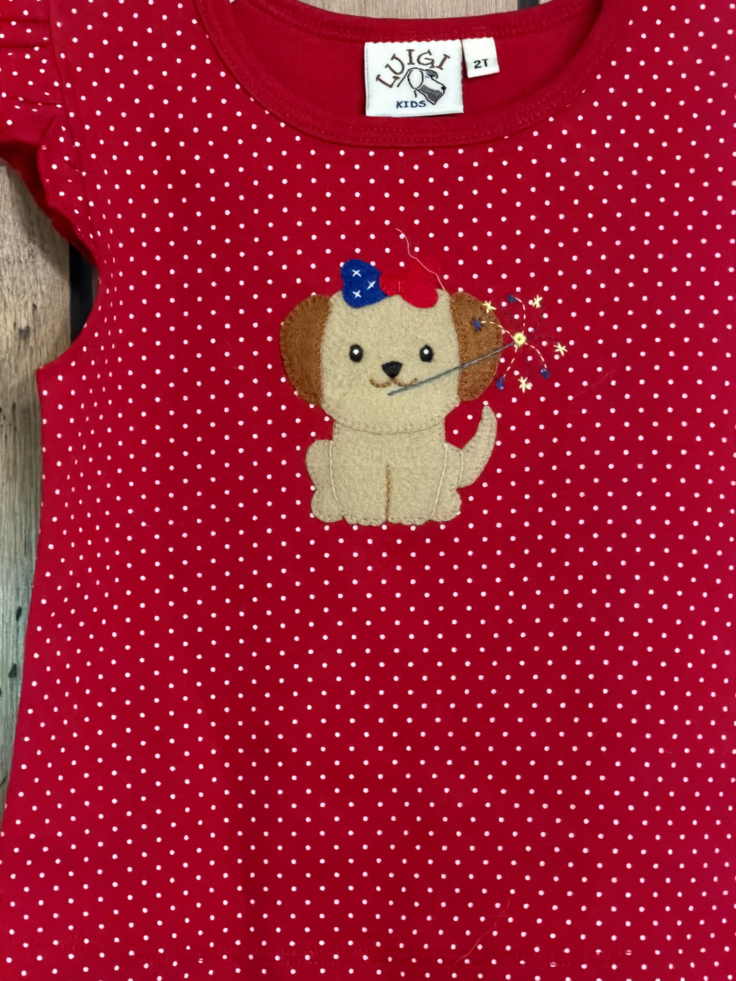 Firecracker Puppy Red Polka Dots - Girl Shirt