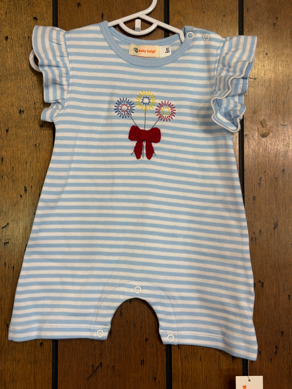 Firecracker Flowers Blue Stripes - Girl Romper