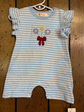 Firecracker Flowers Blue Stripes - Girl Romper