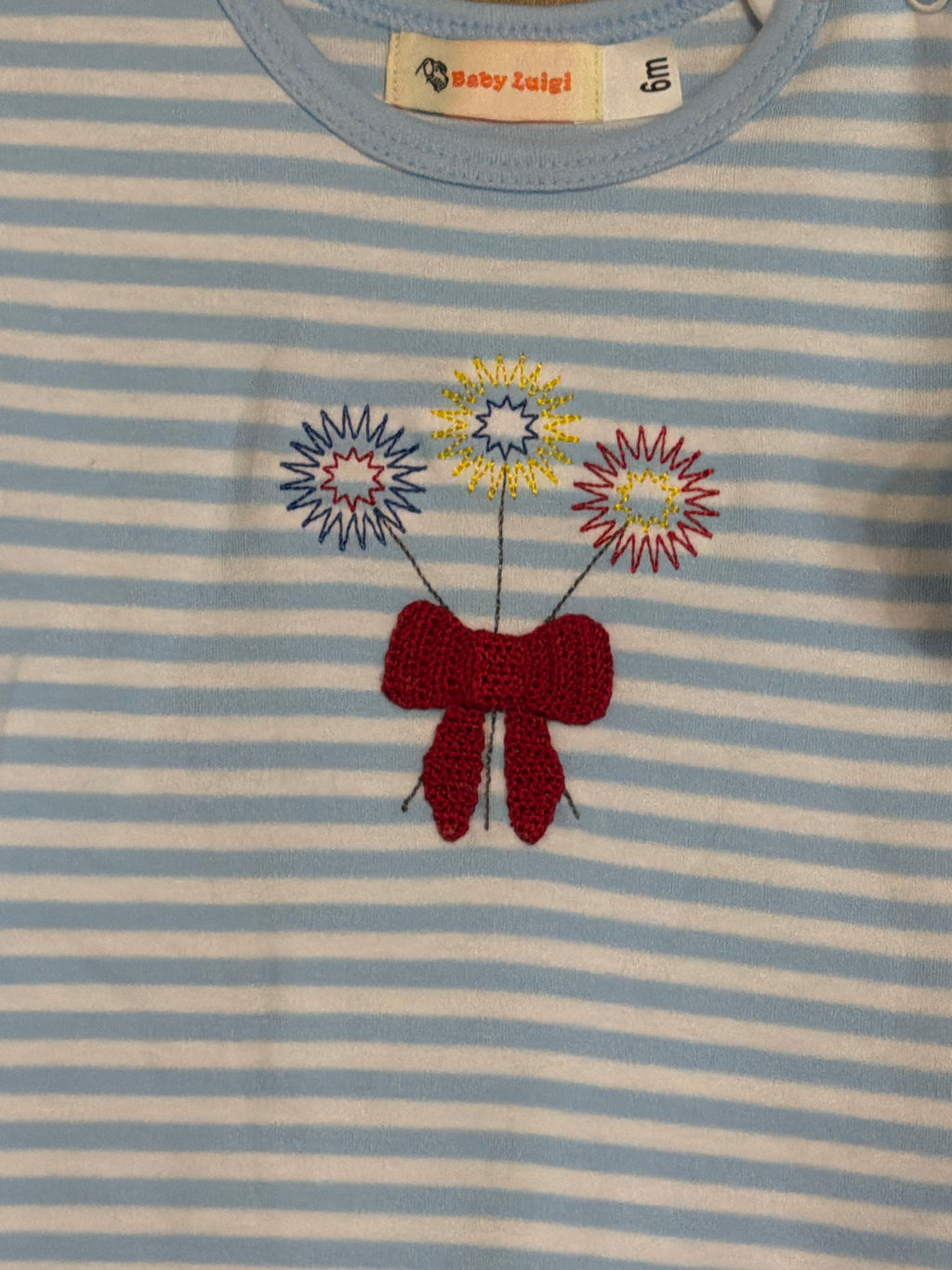 Firecracker Flowers Blue Stripes - Girl Romper