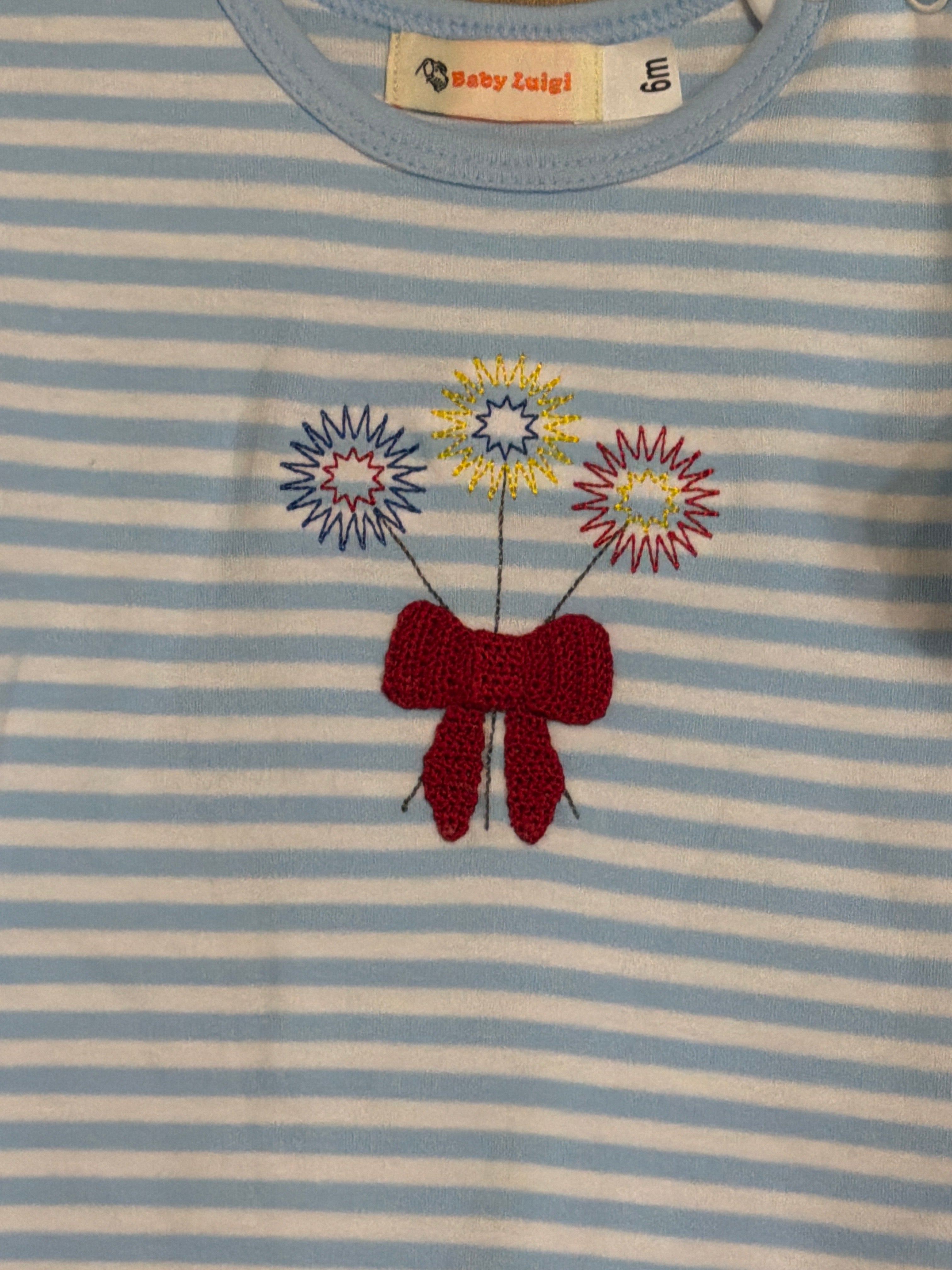 Firecracker Flowers Blue Stripes - Girl Romper
