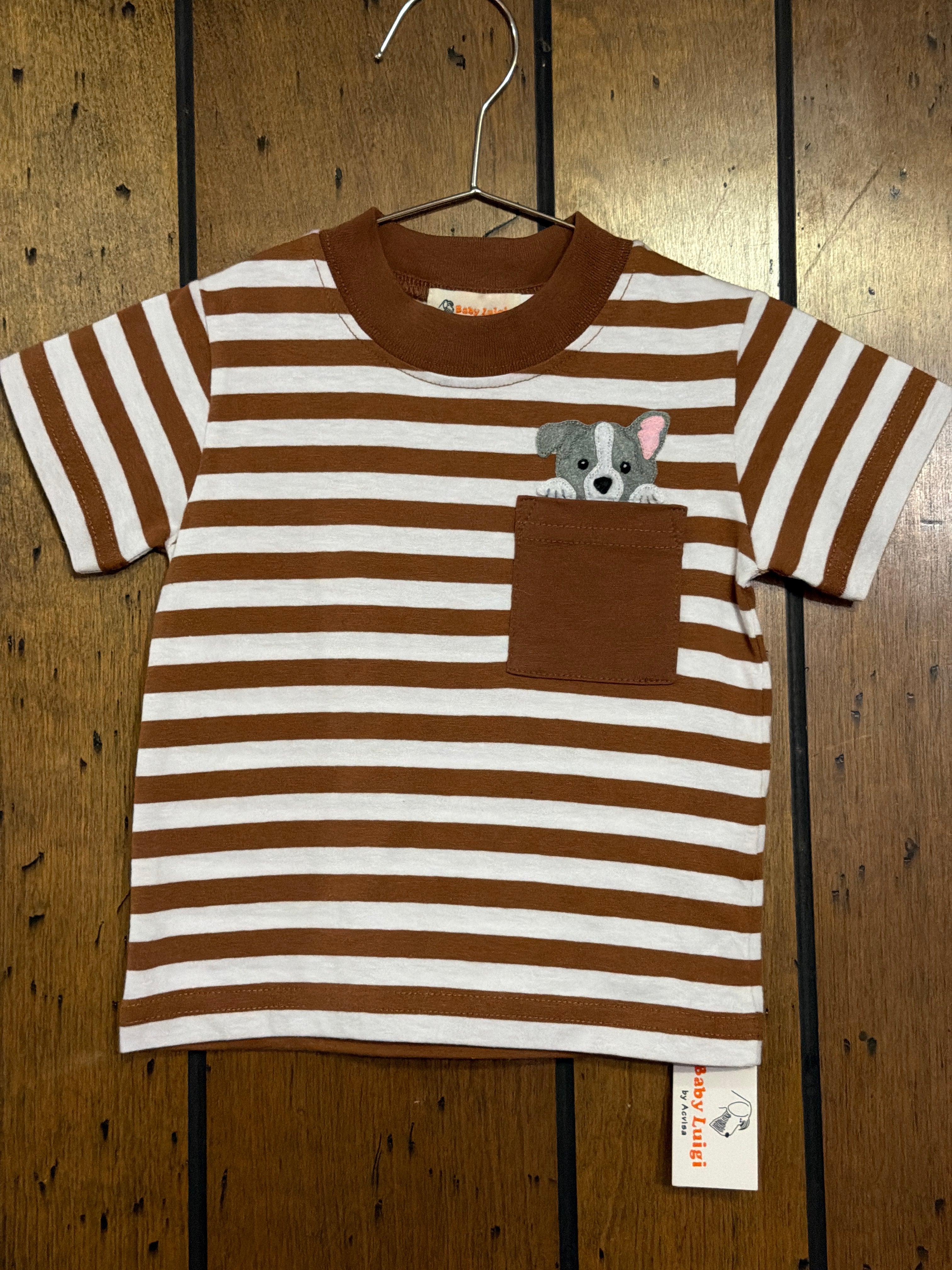 Grey Puppy in a Pocket Brown Striped - Boy Shirt