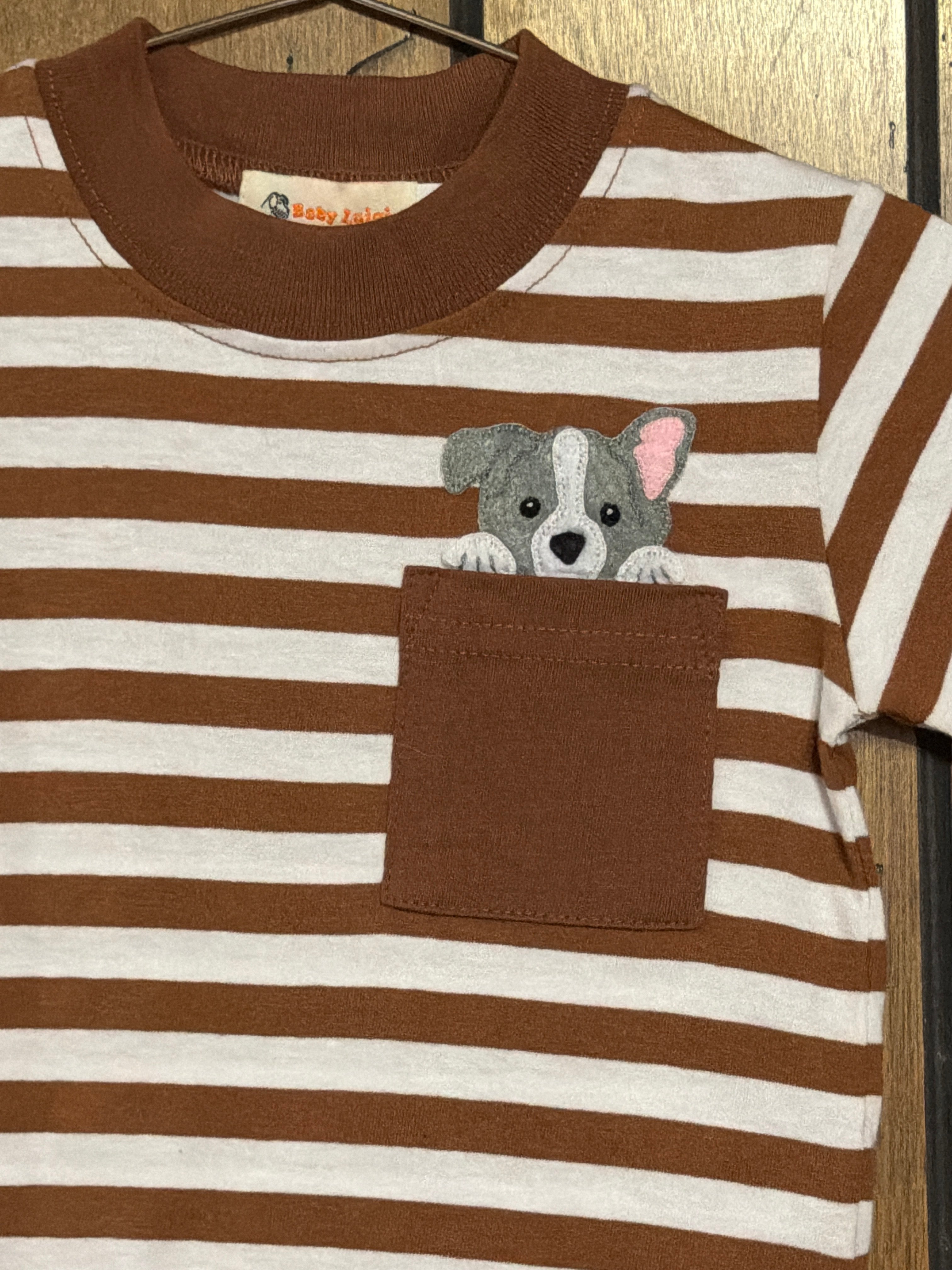 Grey Puppy in a Pocket Brown Striped - Boy Shirt
