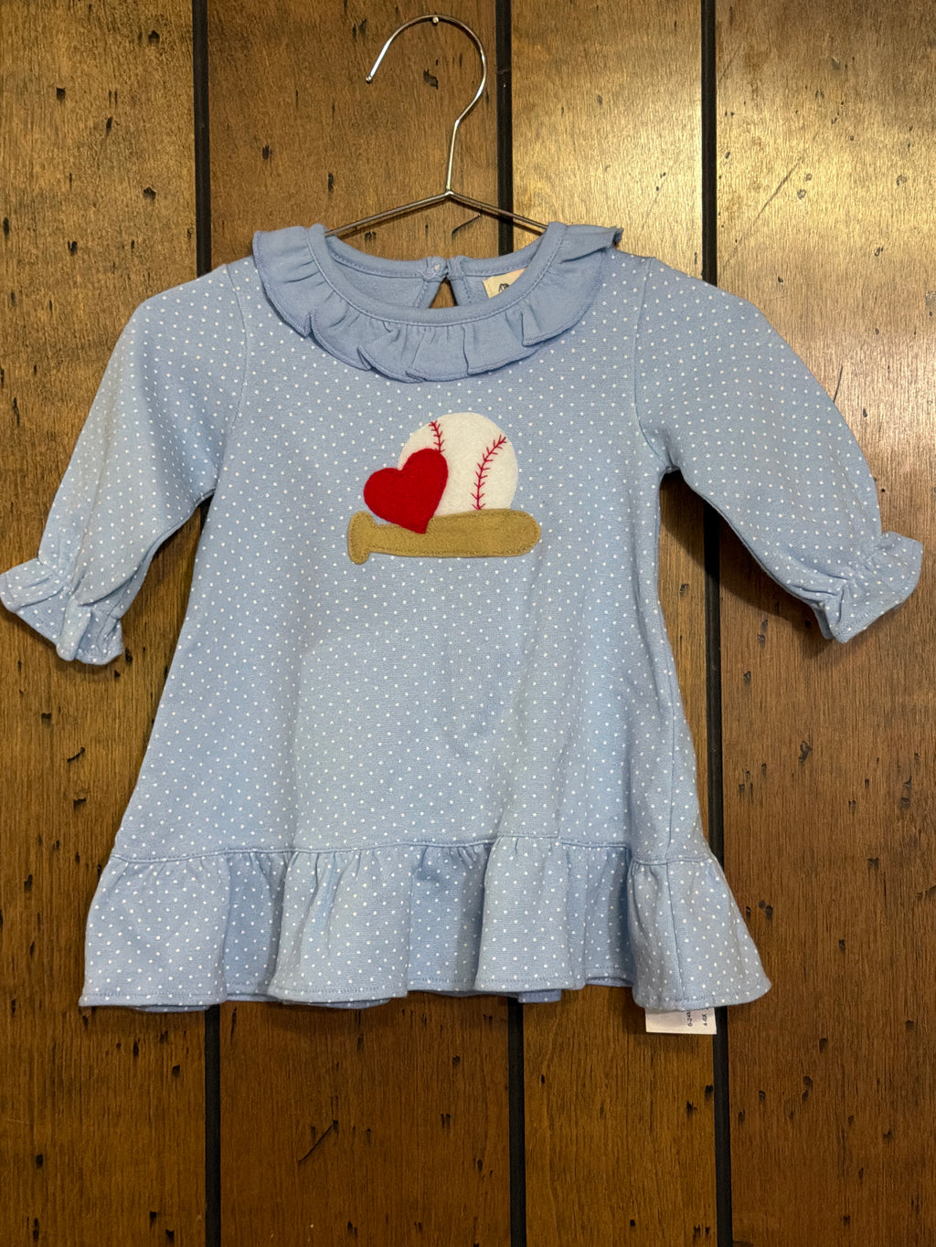 Baseball Blue Polka Dots Long Sleeve - Girl Dress