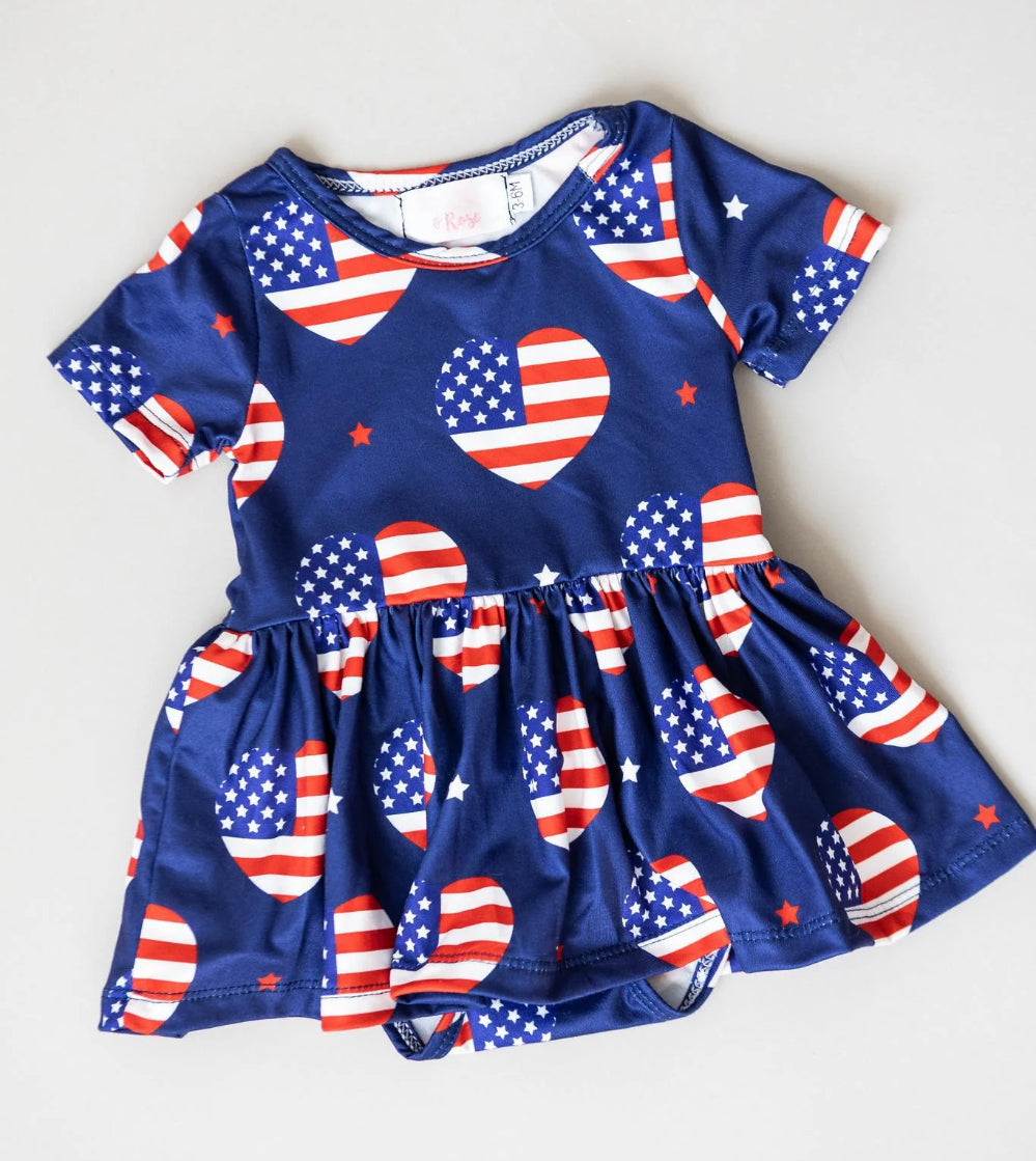 I Heart the USA Short Sleeve Twirl Bodysuit