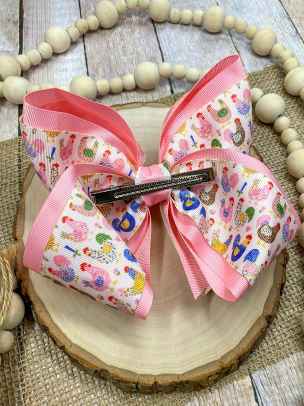 Little Chicken Patch Print Double Layer XL Hair Bow | Clip Only