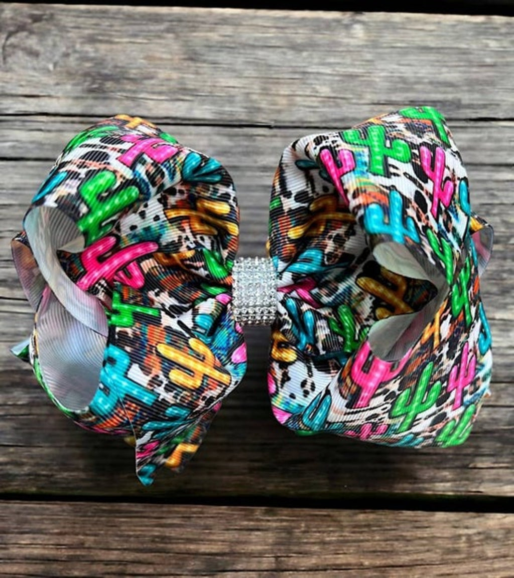 MULTI-COLOR CACTUS PRINTED HAIR BOWS.