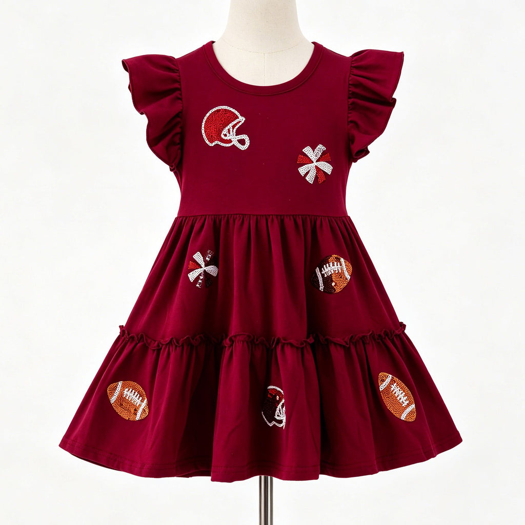 Maroon Football Sequin Girls Dress