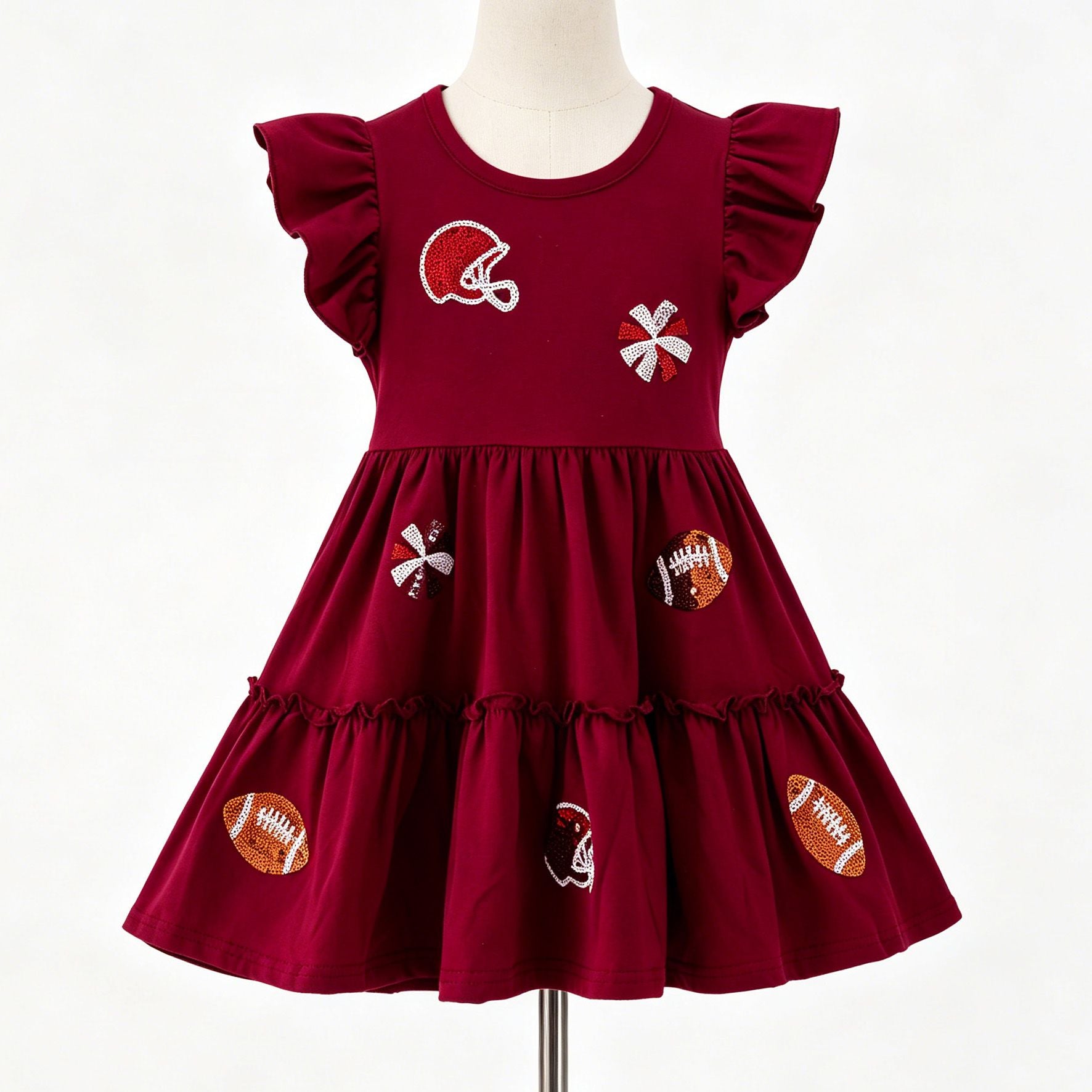 Maroon Football Sequin Girls Dress