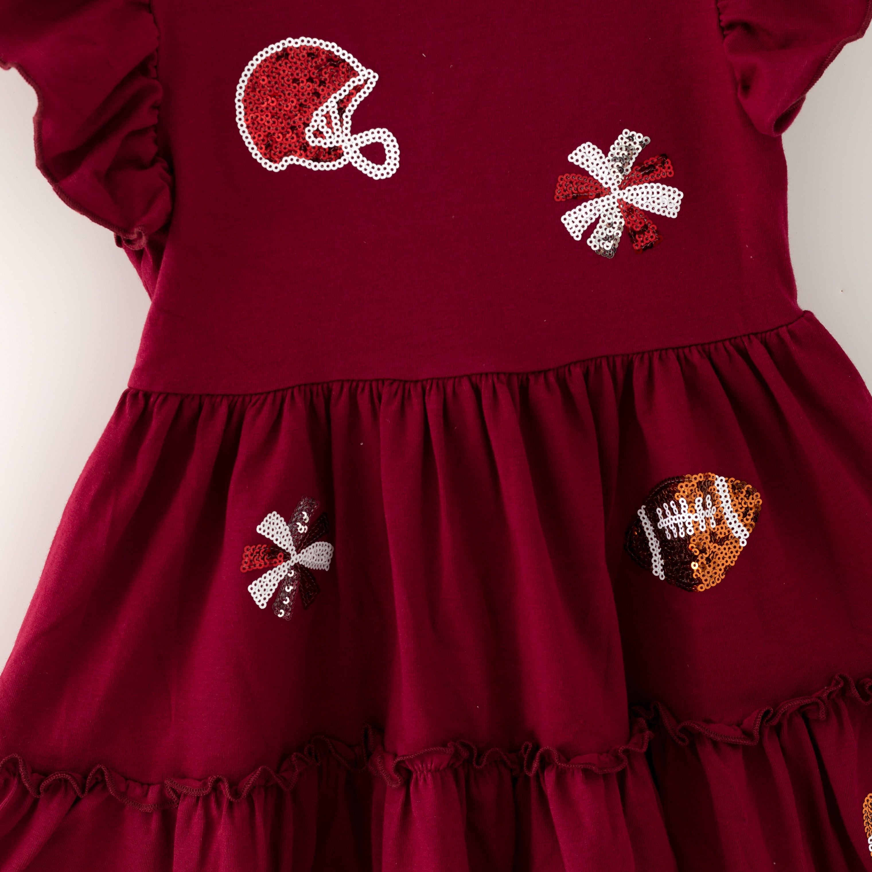 Maroon Football Sequin Girls Dress