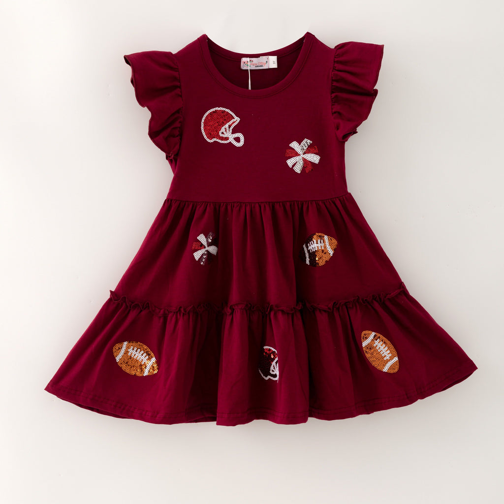 Maroon Football Sequin Girls Dress