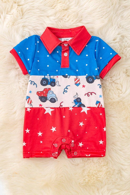 Multi-printed patriotic boys baby romper with snaps