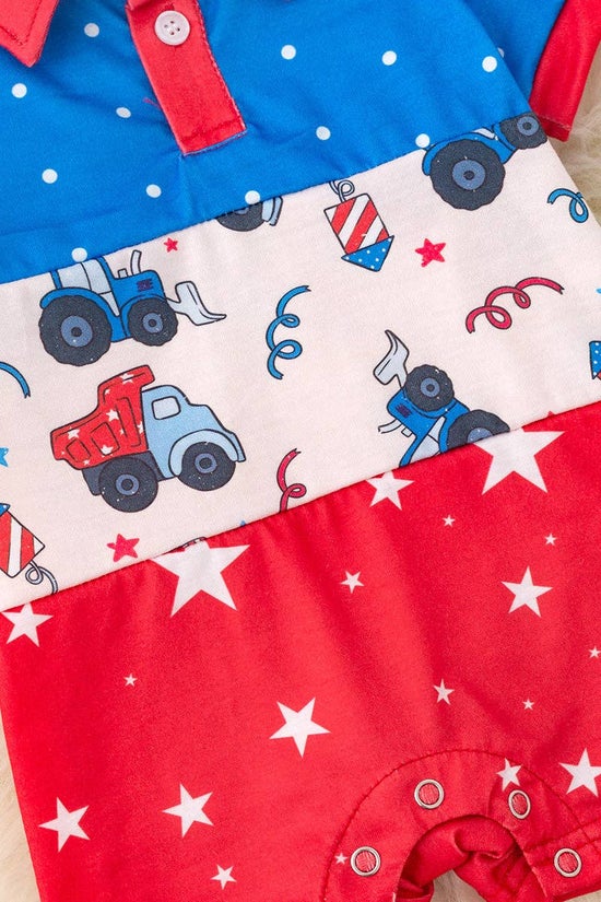 Multi-printed patriotic boys baby romper with snaps