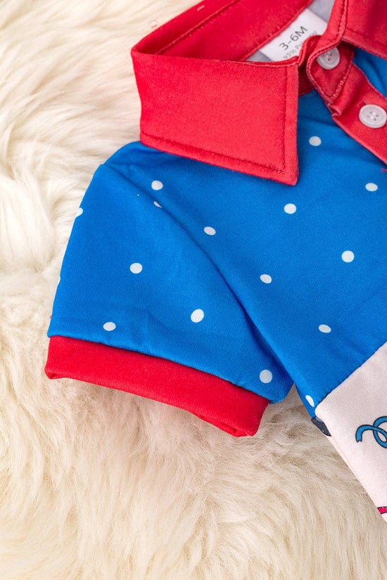 Multi-printed patriotic boys baby romper with snaps