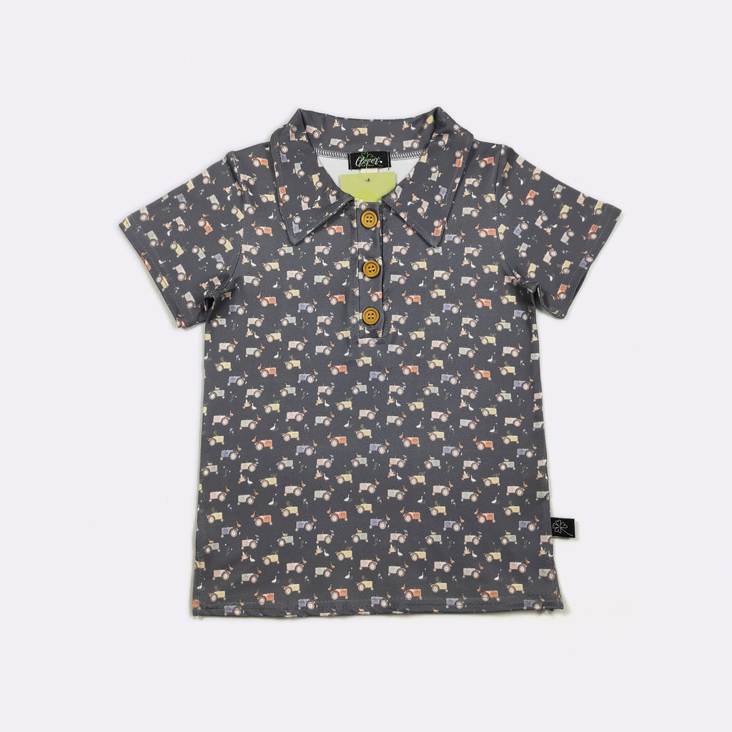Navy Tractor Boy Collar Shirt