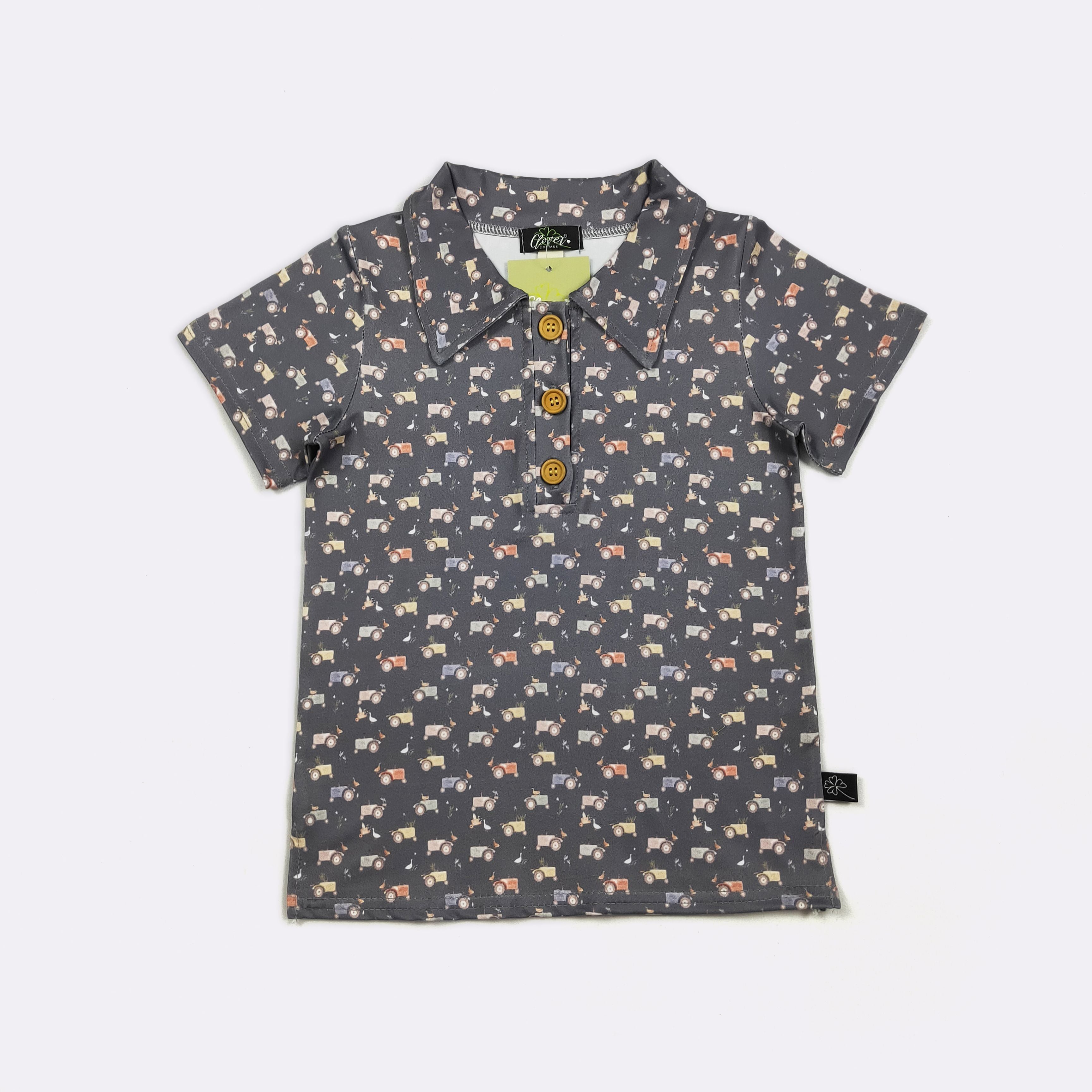 Navy Tractor Boy Collar Shirt