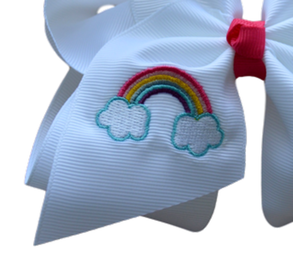 Pastel Rainbow Embroidered Hair Bow