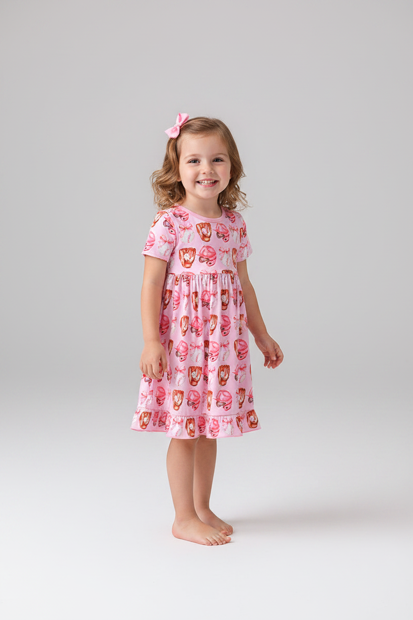 Pink bow baseball bamboo dress