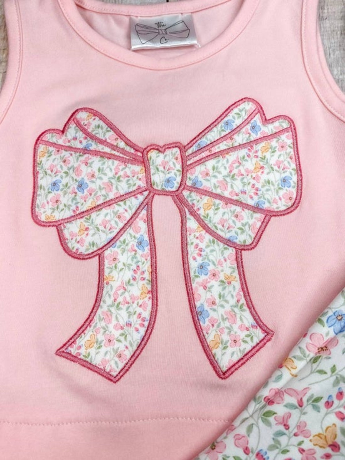 Pink Floral Bow Applique Shorts Set | Girls Ruffle Summer Outfit