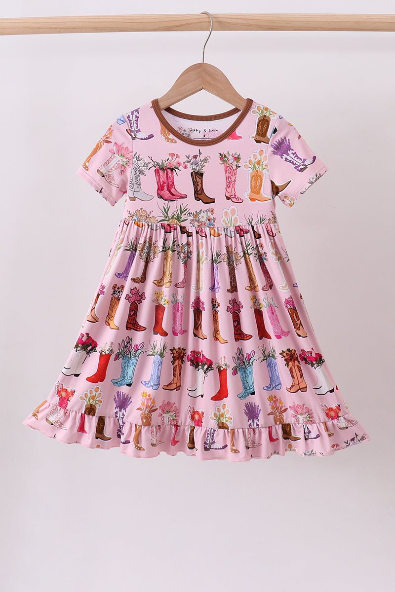 Pink floral boots bamboo dress
