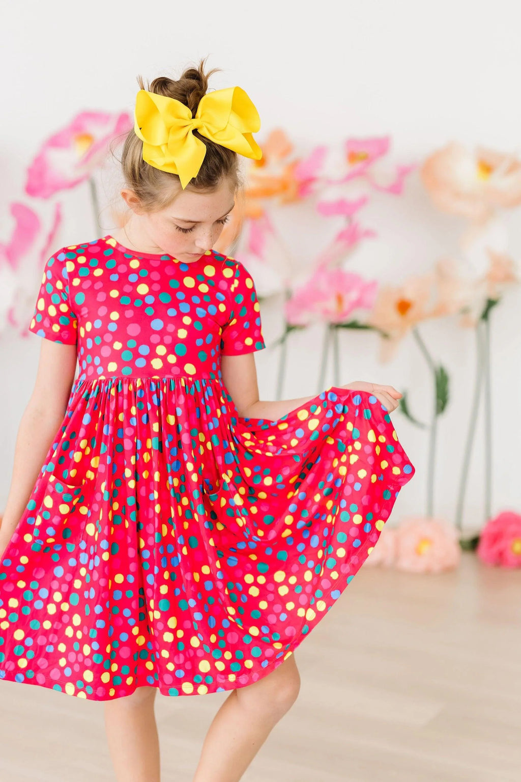 Polka Dot Party Short Sleeve Pocket Twirl Dress