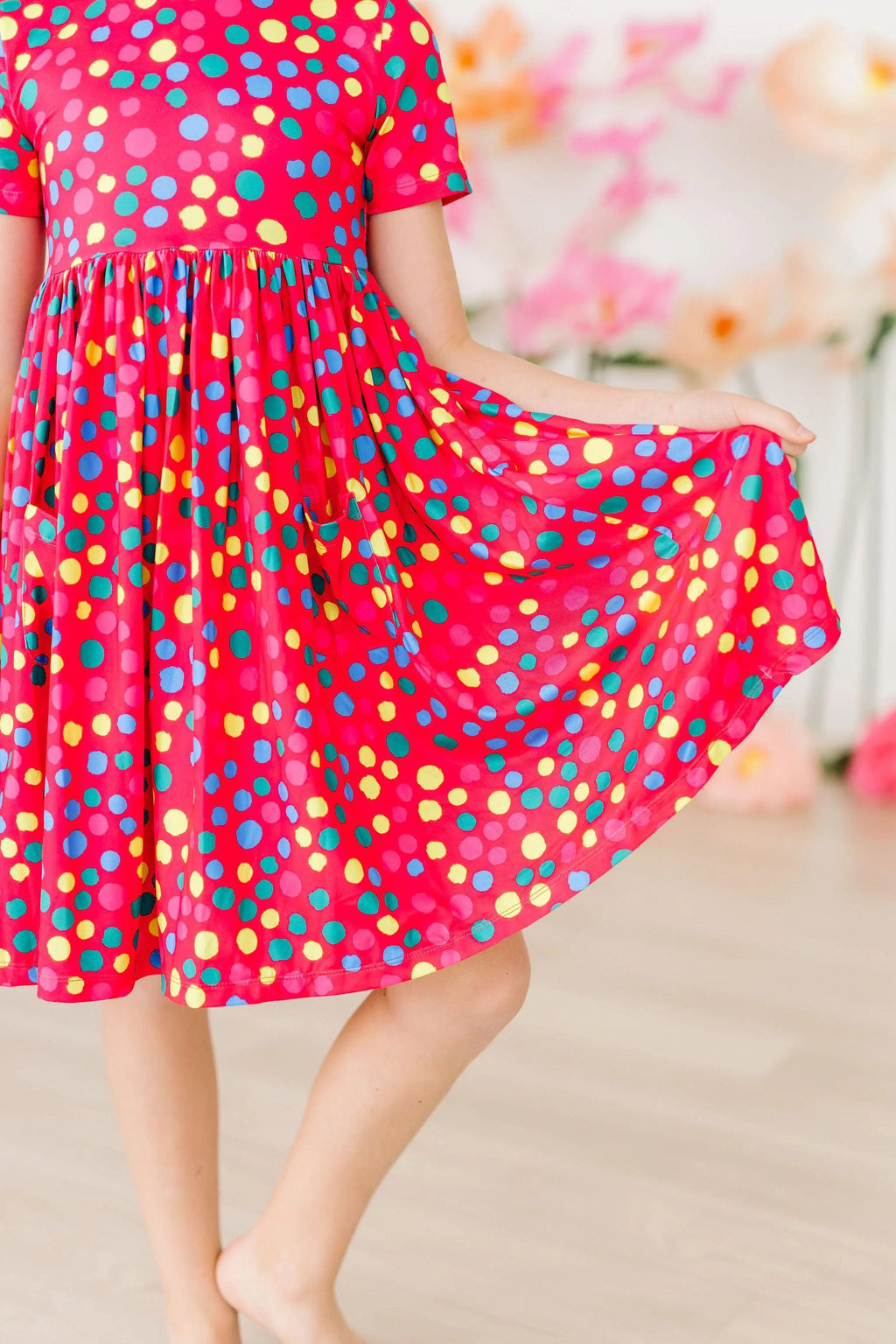 Polka Dot Party Short Sleeve Pocket Twirl Dress