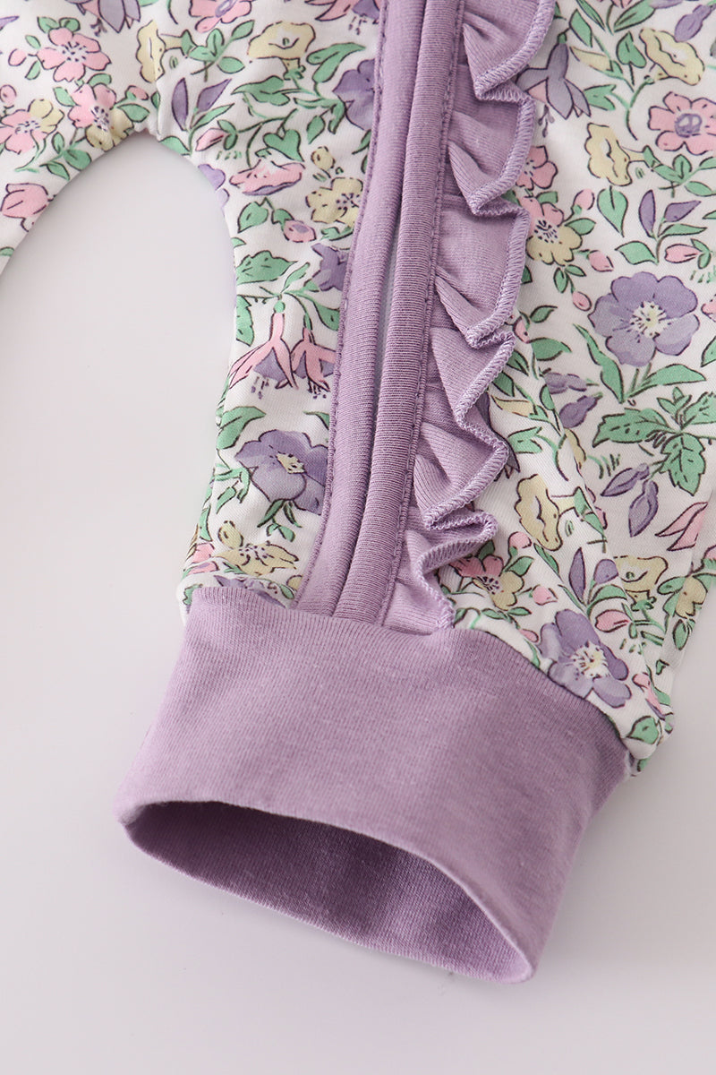 Purple floral print ruffle Outfit