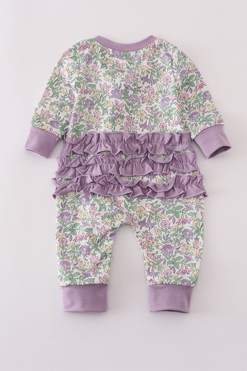 Purple floral print ruffle Outfit