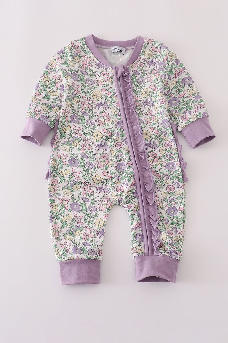 Purple floral print ruffle Outfit